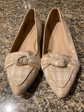 Ann Taylor Woven, Pointed-Toe Ballet Flats in Beige Size 9